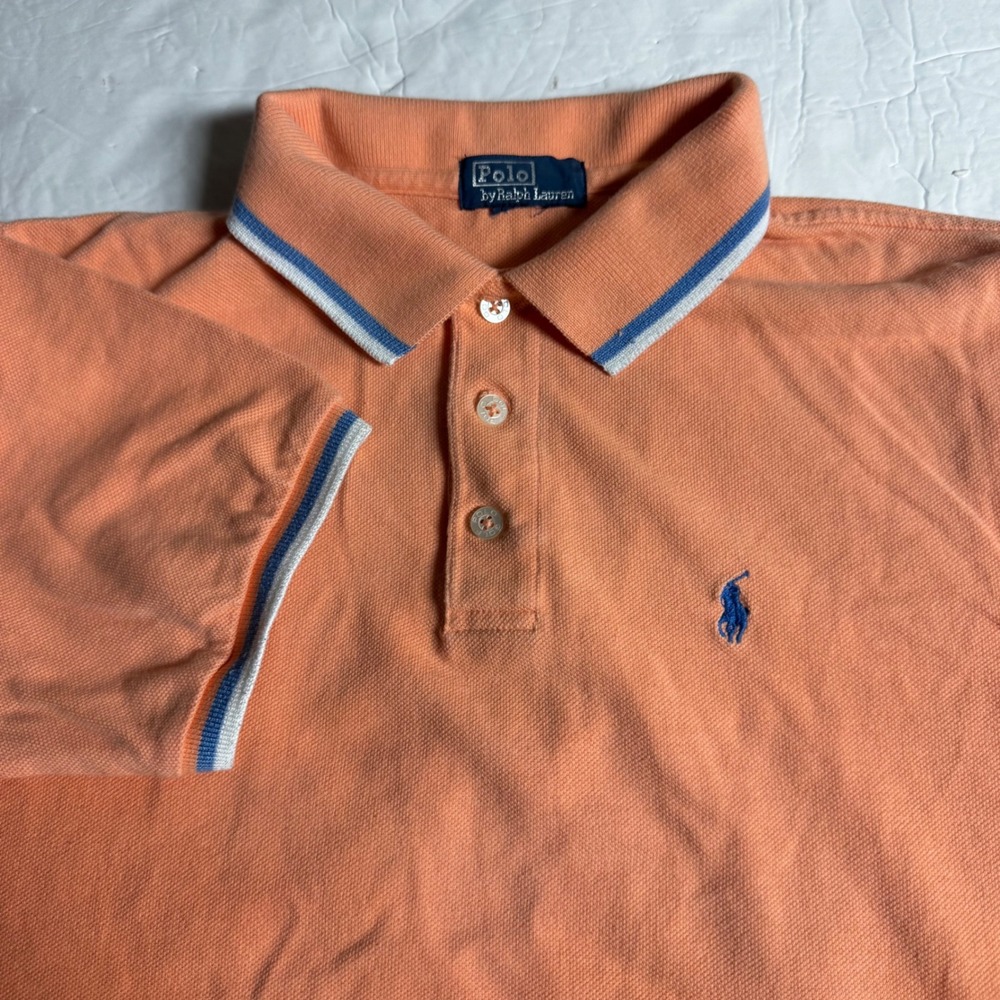 Polo Ralph Lauren‎ Kids Orange Pique Polo Shirt Blue Tipped Trim Short Sleeve